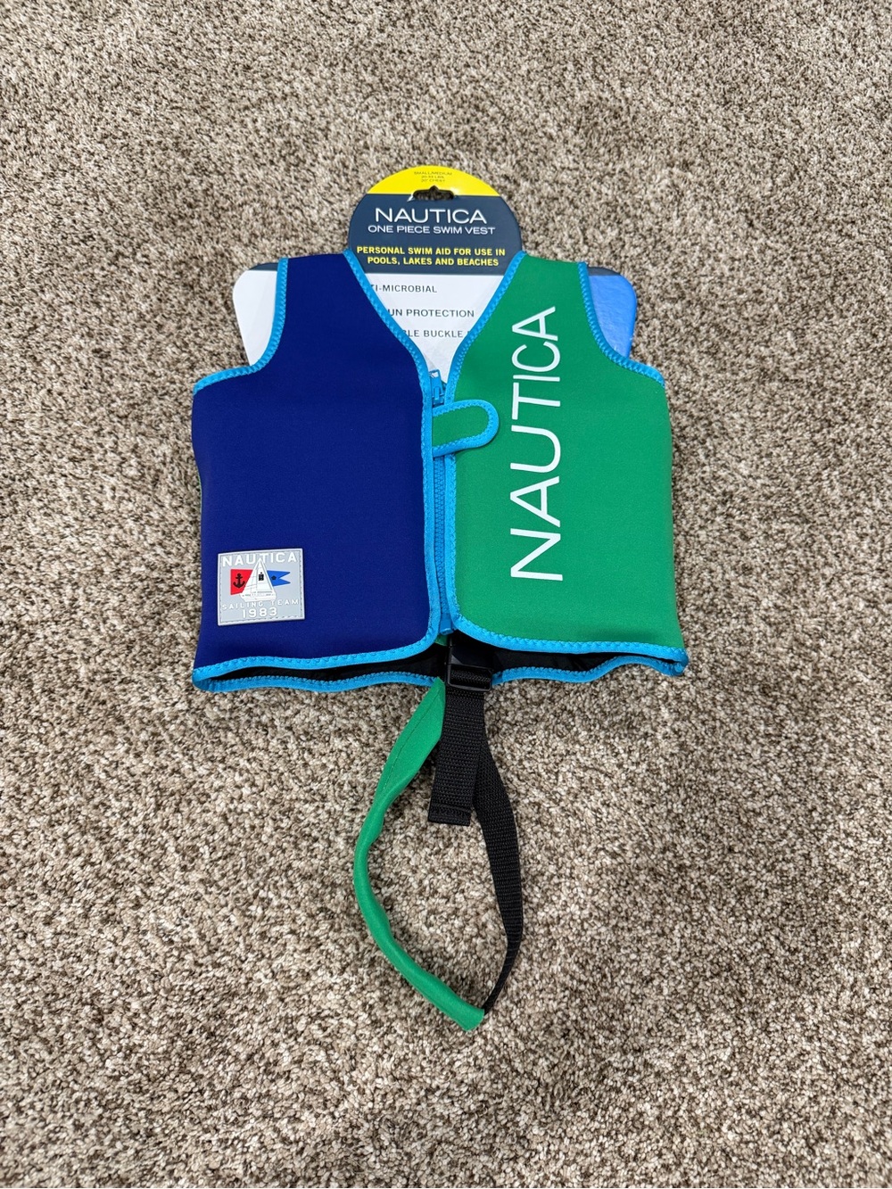 Nautica Kids Blue & Green Front-Zip Swim Vest with Crotch Strap